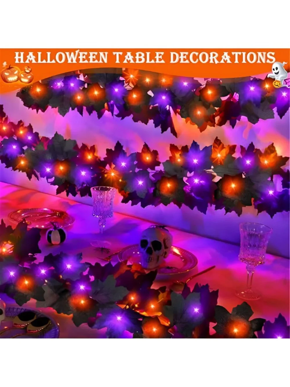 3 Pack Total 18 Ft Black Halloween Garland with Lights for Halloween Decor